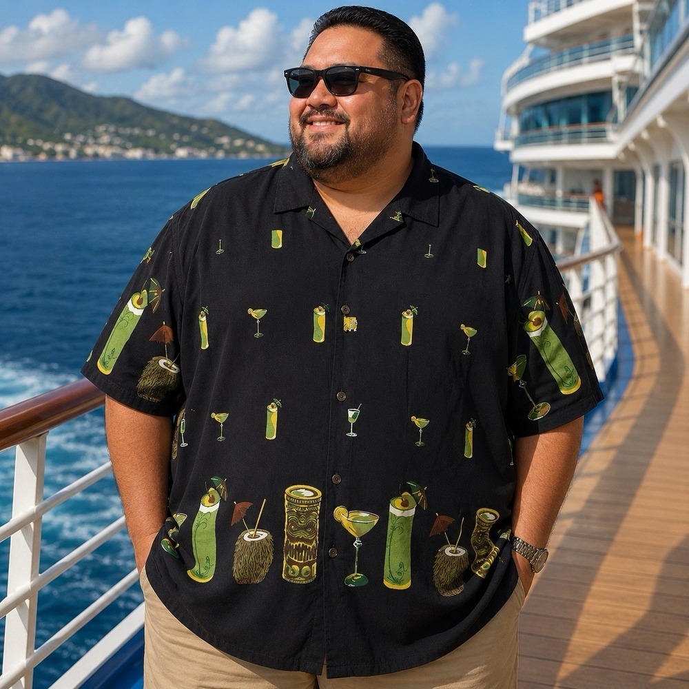 Hawaiian Y2K Tiki Bar Shirt 4XB Big Tall Tropical Cocktails Cruise Wear Luau
